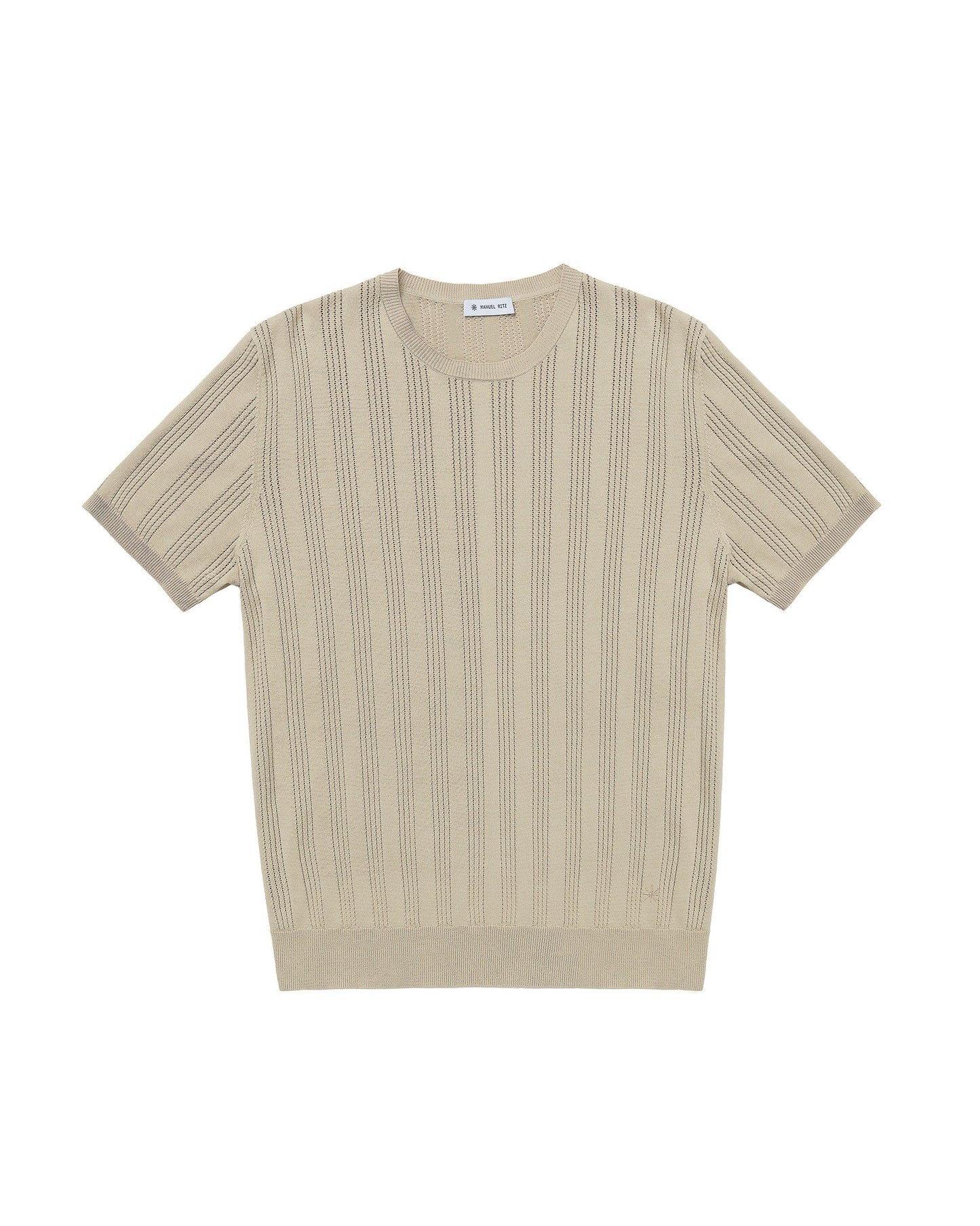 Manuel Ritz | T-shirt en coton à rayures verticales ajourées - Taupe