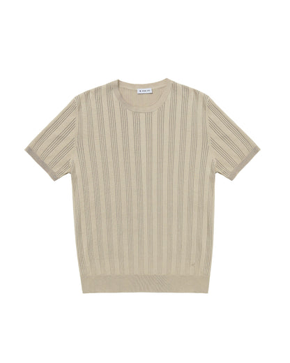 Manuel Ritz | T-shirt en coton à rayures verticales ajourées - Taupe