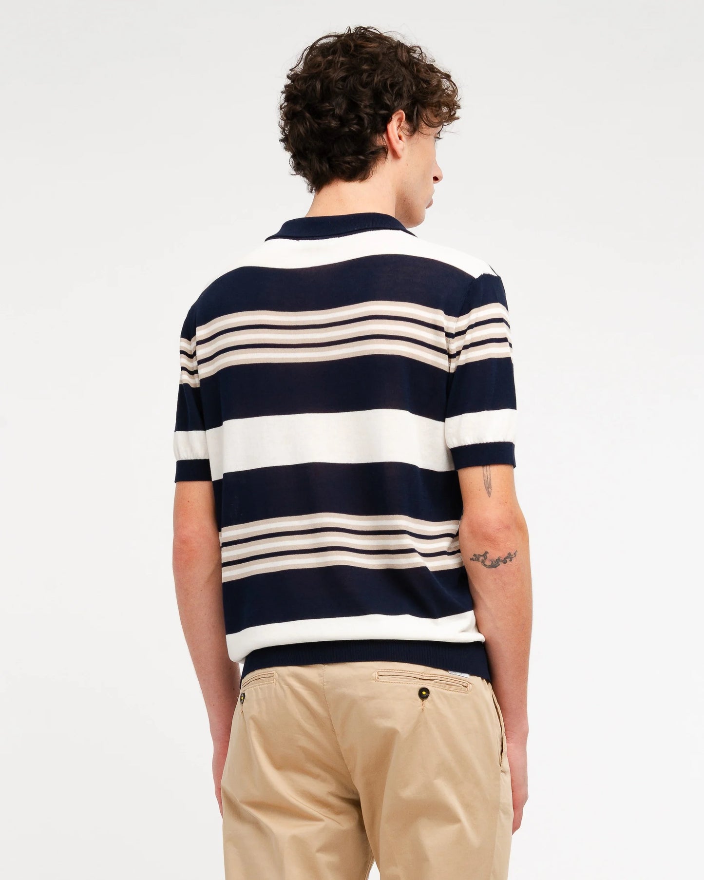 Manuel Ritz | Polo en maille à col ouvert et rayures multiples - Bleu marine
