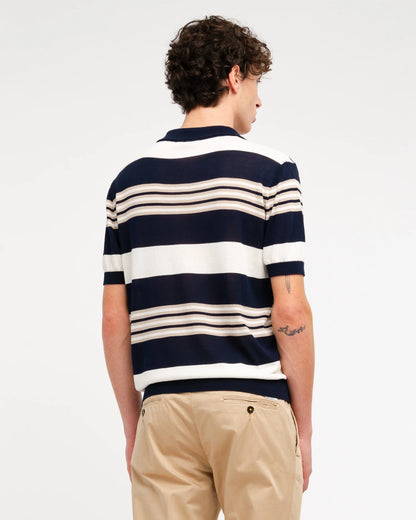 Manuel Ritz | Polo en maille à col ouvert et rayures multiples - Bleu marine