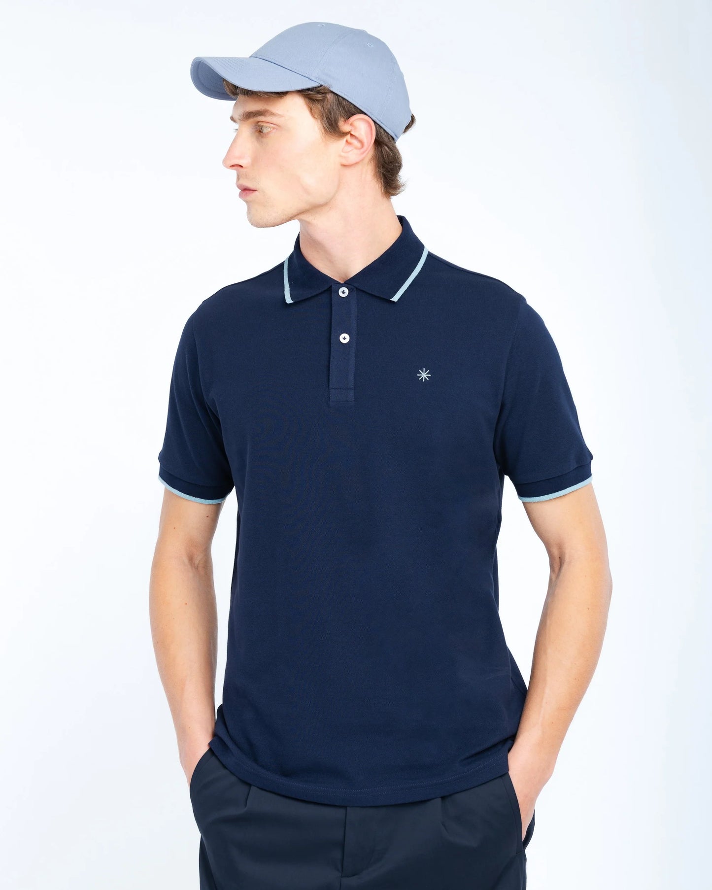 Manuel Ritz | Polo en piqué avec col contrasté  - Bleu