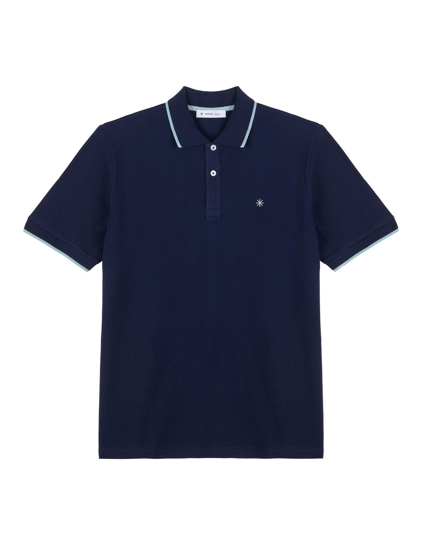 Manuel Ritz | Polo en piqué avec col contrasté  - Bleu