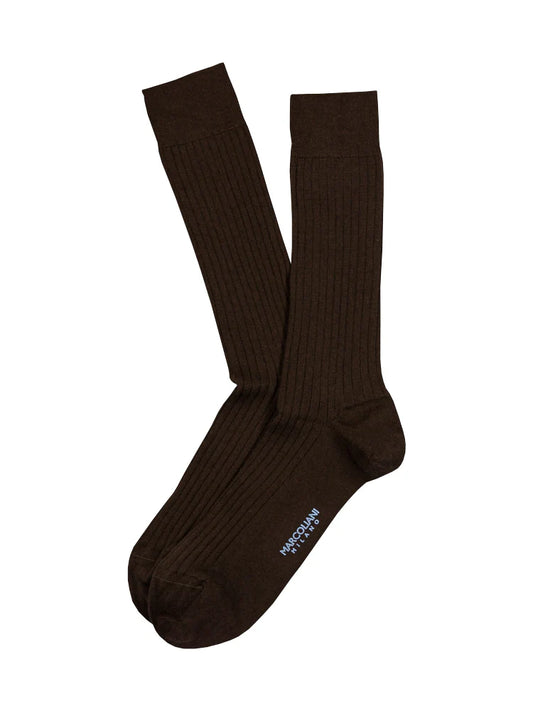 Marcoliani - Chaussettes côtelées en coton égyptien et nylon  - Marron