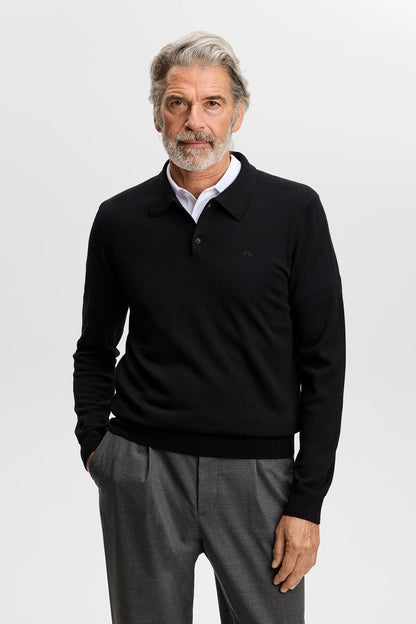 J.Lindeberg |  Polo en laine mérinos tricotée Kai - Noir