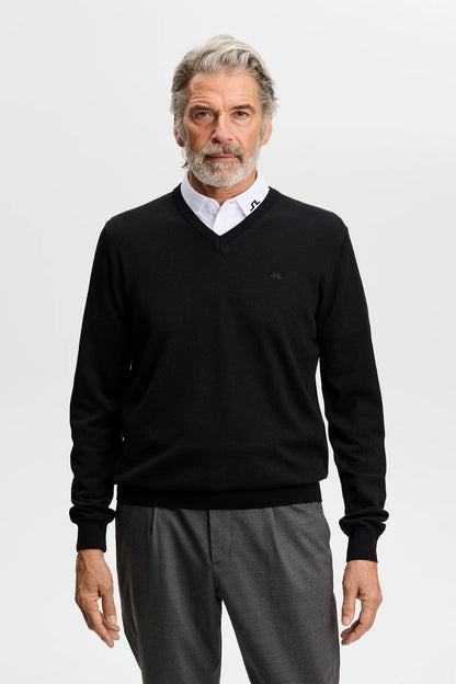 J.Lindeberg |  Pull à col en V en maille fine - Noir