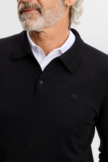 J.Lindeberg |  Polo en laine mérinos tricotée Kai - Noir