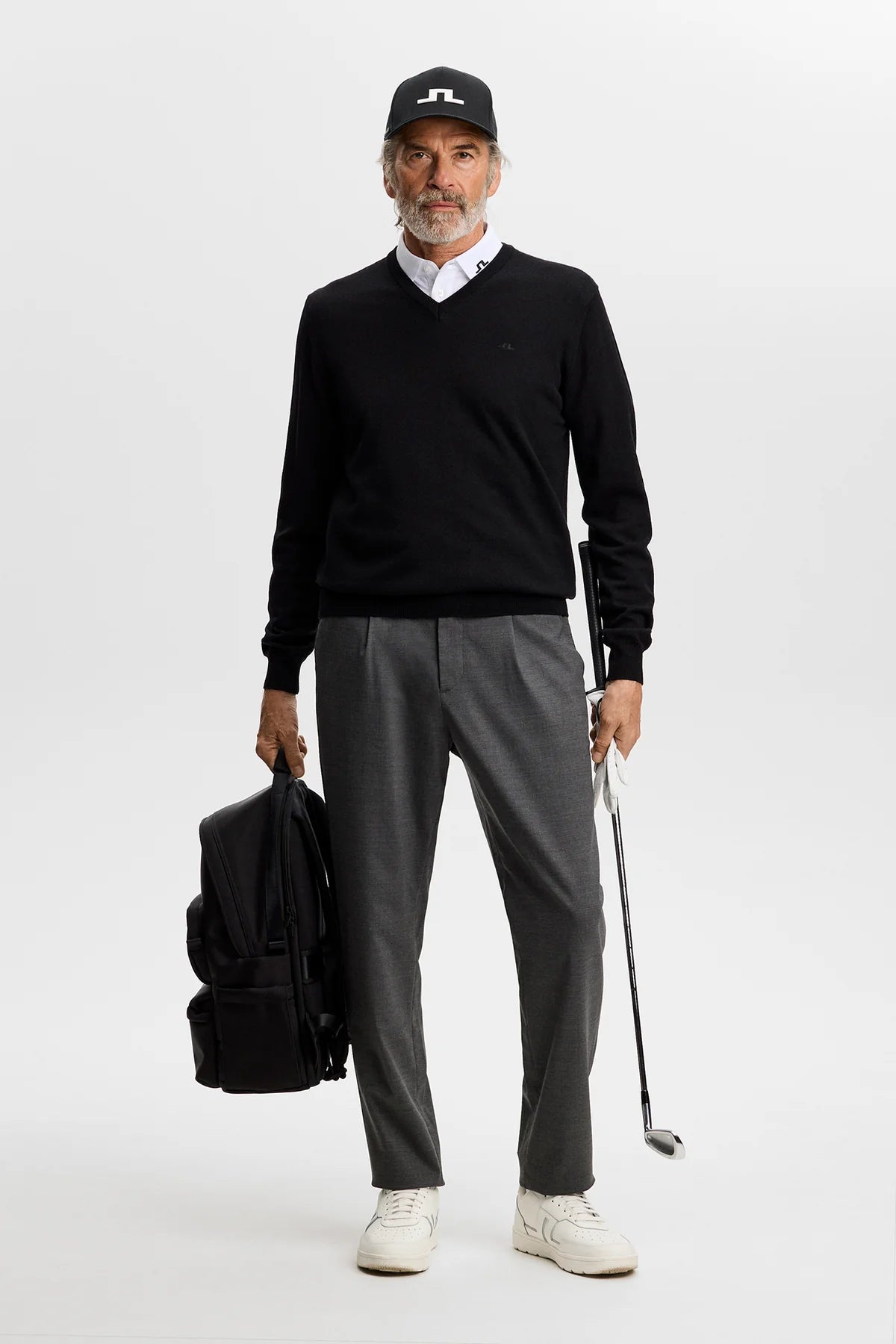 J.Lindeberg |  Pull à col en V en maille fine - Noir