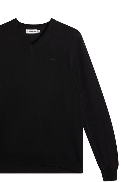 J.Lindeberg |  Pull à col en V en maille fine - Noir