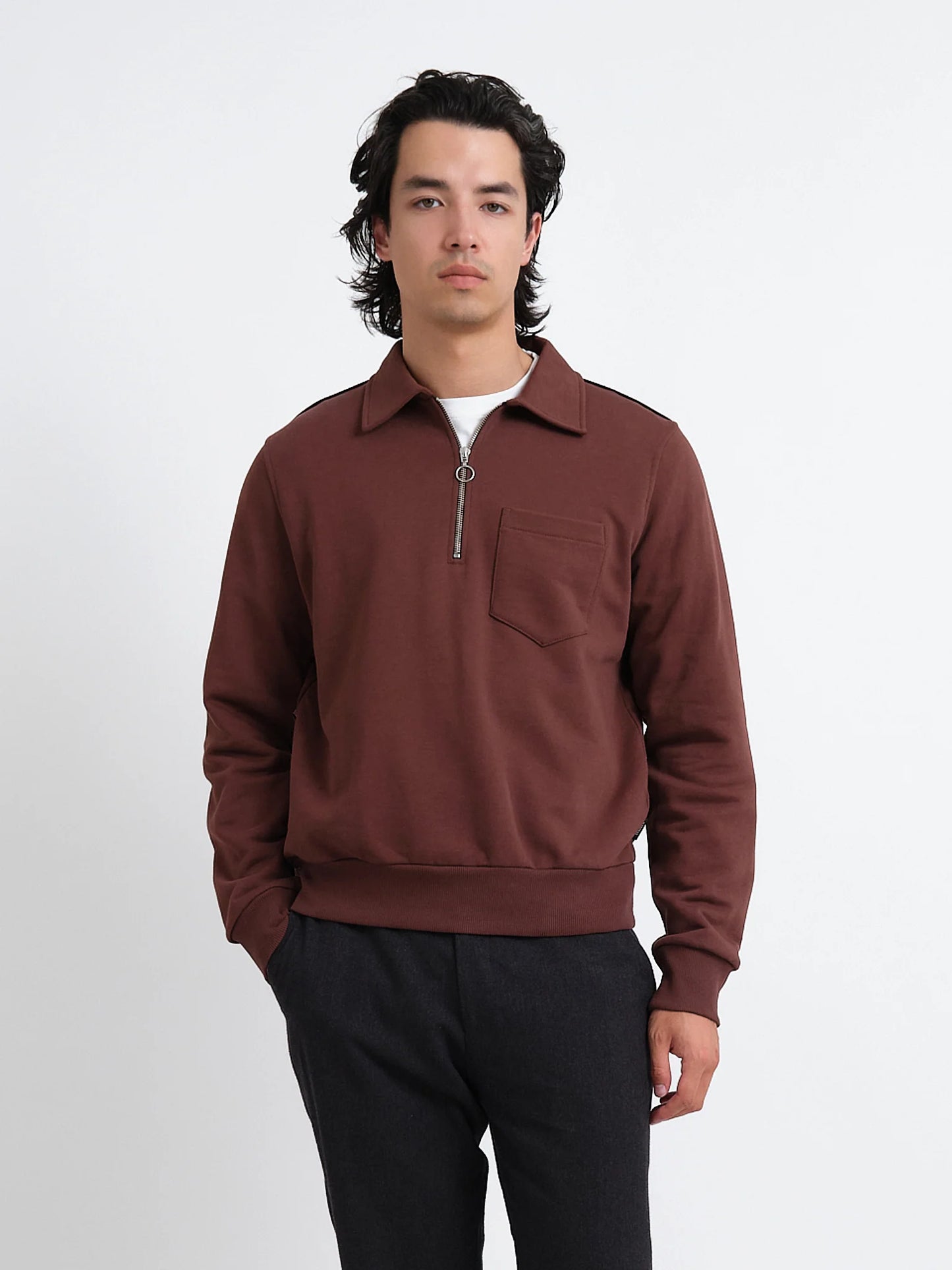 Oliver Spencer | Pull à zip un quart Harker "Lorimer" - Brun