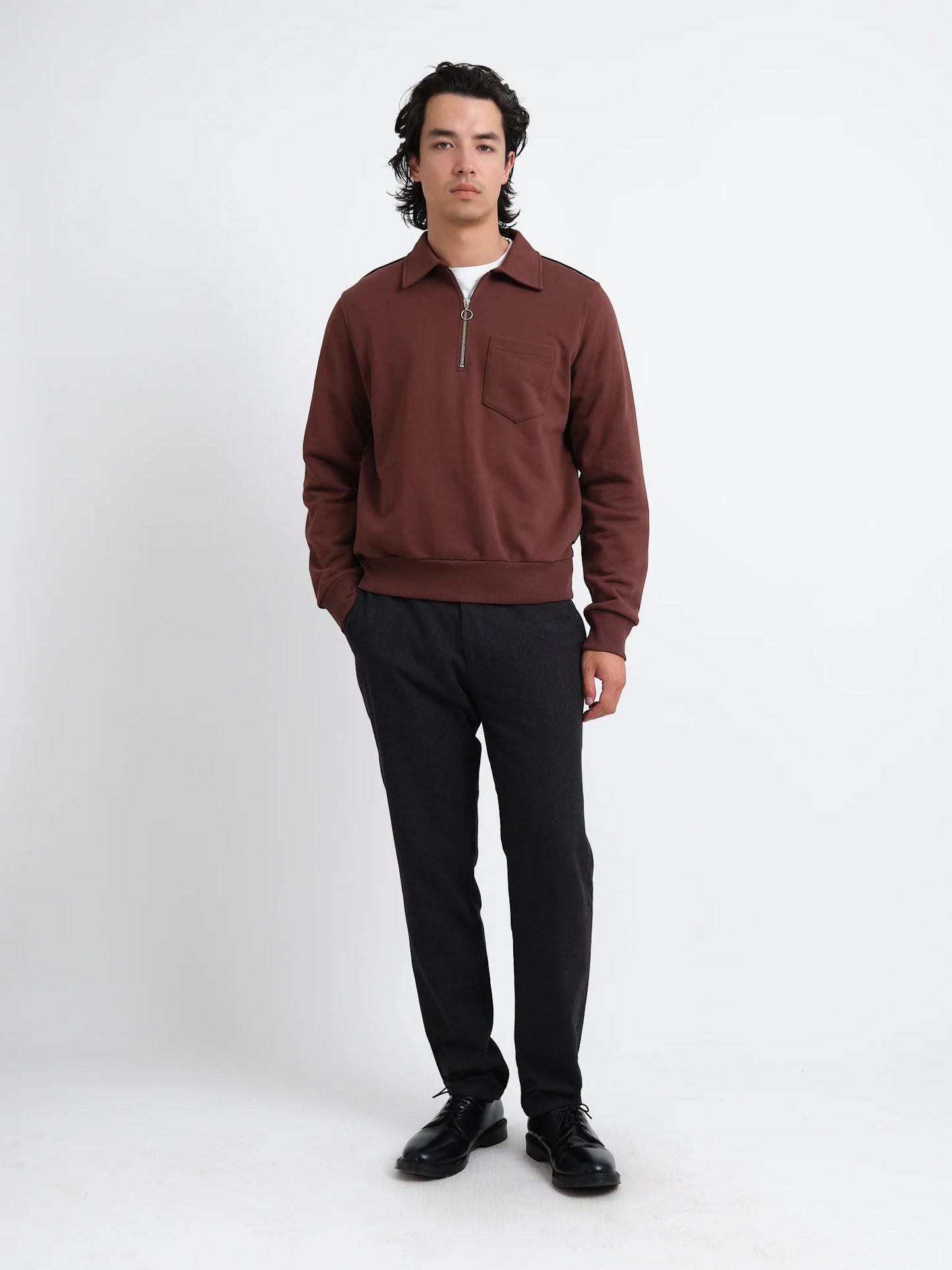 Oliver Spencer | Pull à zip un quart Harker "Lorimer" - Brun
