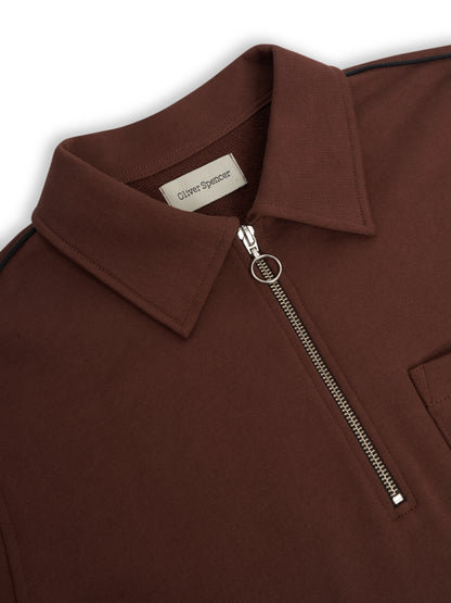 Oliver Spencer | Pull à zip un quart Harker "Lorimer" - Brun