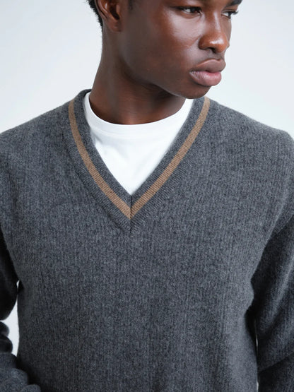 Oliver Spencer | Pull à col en V "Hawes" - Gris Charbon