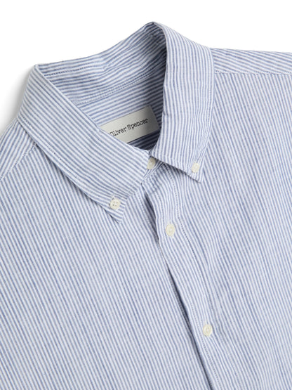 OLIVER SPENCER | Chemise à rayures bleu "Brook" - Blanc