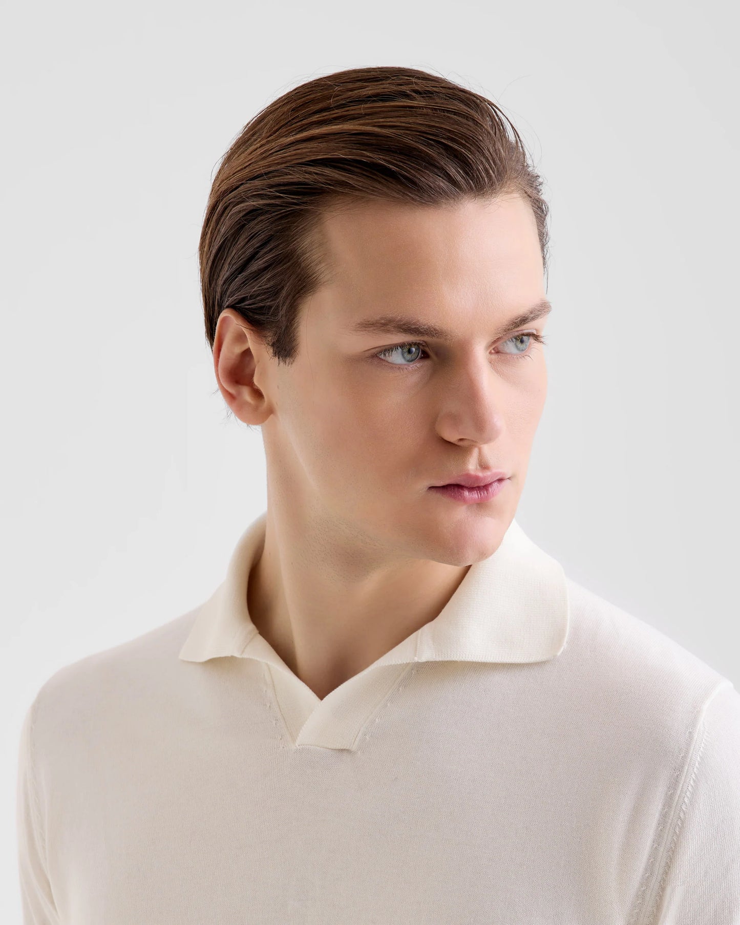 Filippo De Laurentiis | Polo à col ouvert en maille de coton crêpé - Blanc