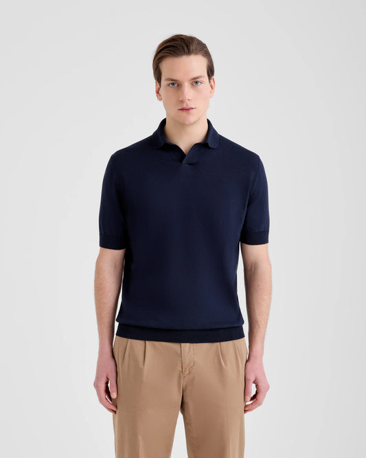 Filippo De Laurentiis | Polo à col ouvert en maille de coton crêpé - Bleu
