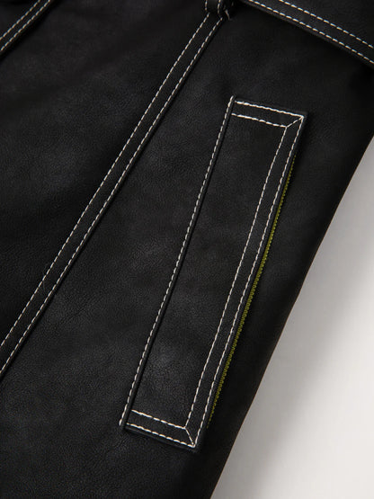 Jakke | Manteau noir en cuir  - Noir