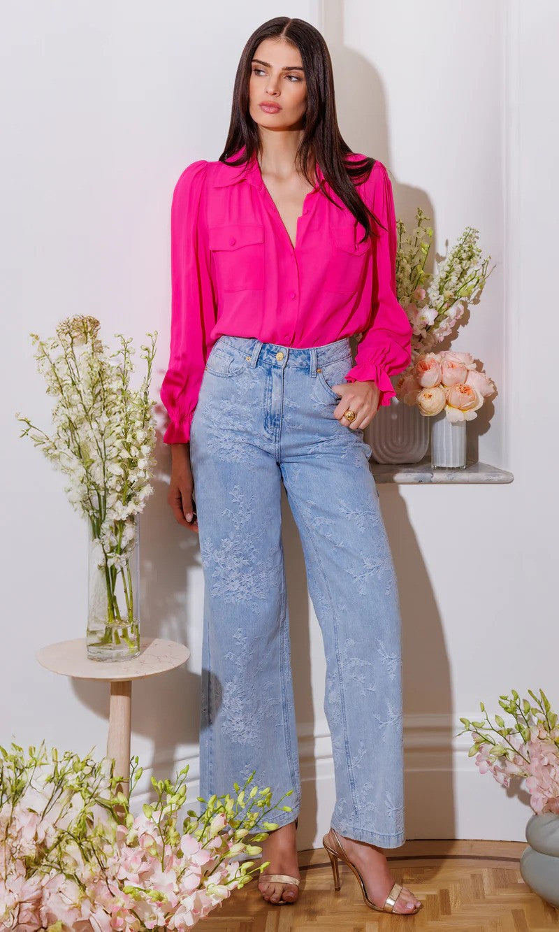 Generation Love | Le jean Milagro à broderies florales - Bleu