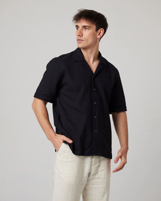 Peregrine | Chemise à col cubain ''Quay'' -  Noir