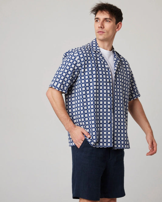 Peregrine | Chemise à col cubain ''Quay'' -  Bleu