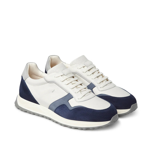 Fabiano Ricci | Baskets BLISS RUN en daim et cuir - Blanc/Bleu marine