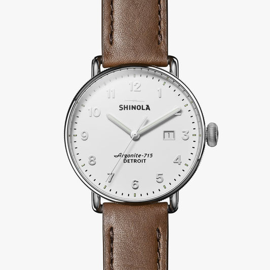 SHINOLA - MONTRE CANFIELD 43MM ARGENT TAN