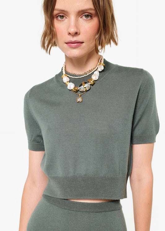 CAMI NYC | Le haut court en maille mérinos ''Lexa''  - vert sage