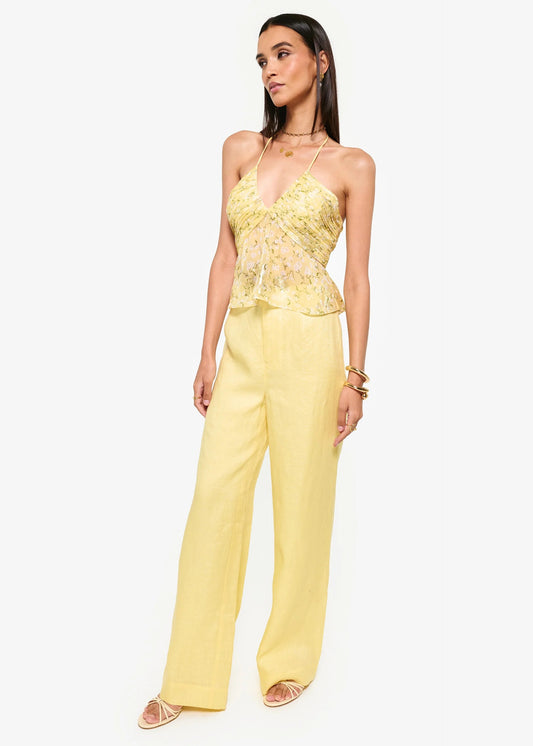 CAMI NYC | Pantalon de lin à taille haute ''Iracemi'' - Jaune Yuzu