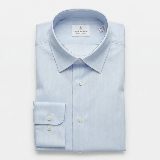 EMANUEL BERG  | Chemise en coton texturé à rayures Dobbie - Bleu clair