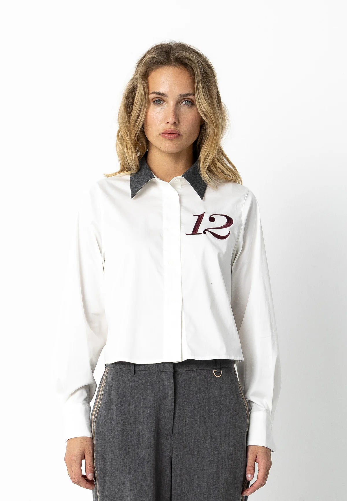 Coster | Chemise blanche courte - Blanche/ gris
