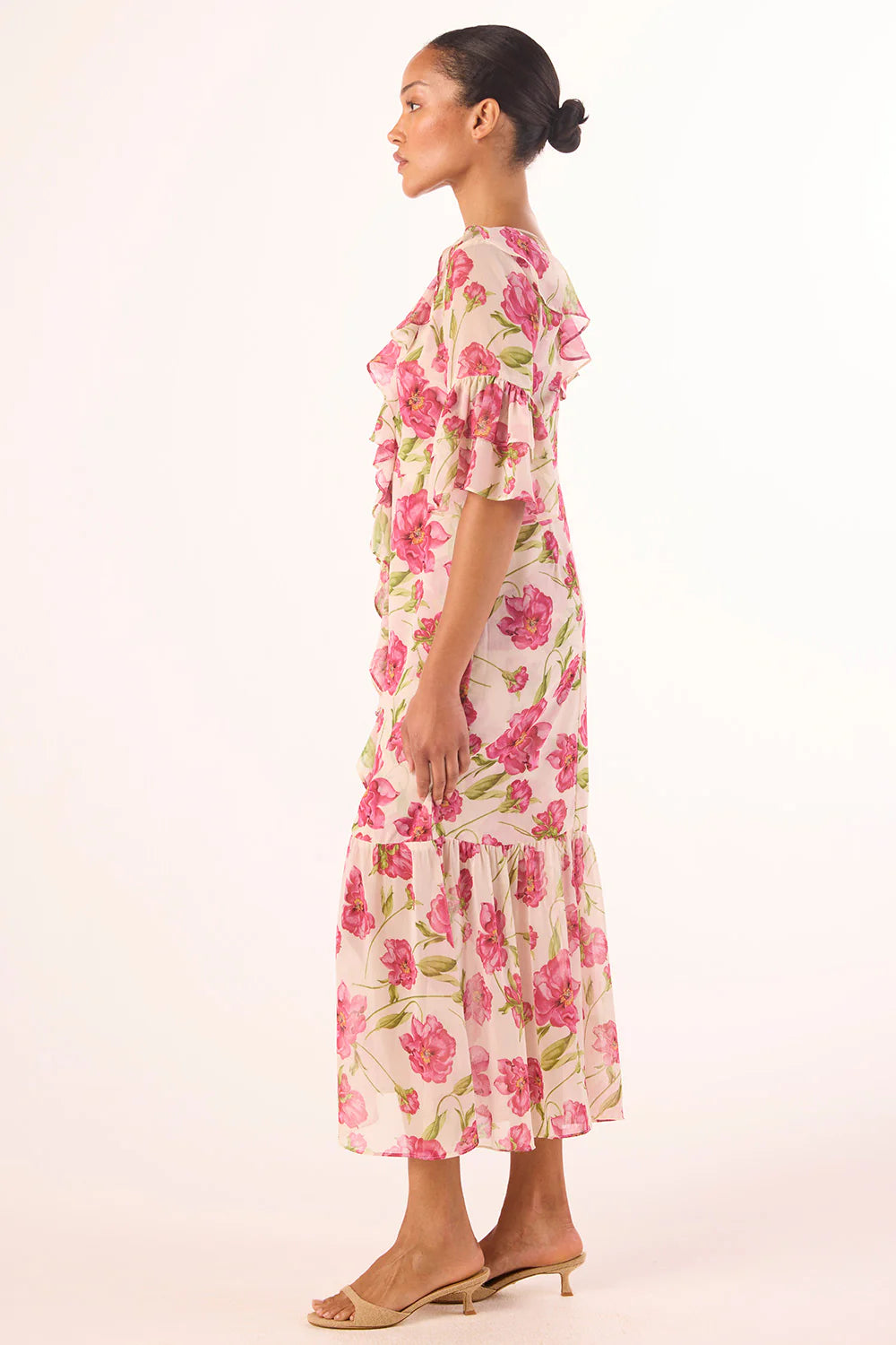 MISA | La robe midi ''Madeline'' - imprimé fleurs fuchsia