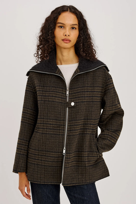 Rails | Manteau en laine à carreaux "Silves" - Brun forêt