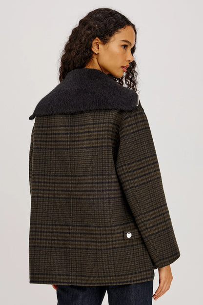 Rails | Manteau en laine à carreaux "Silves" - Brun forêt