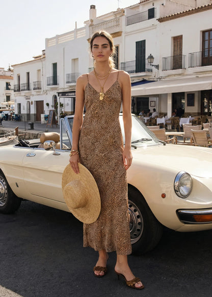 CAMI NYC | Robe longue en mousseline ''Raven'' - Imprimé léopard 