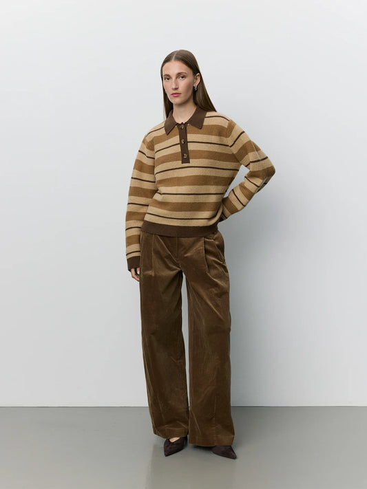 SOFIE SCHNOOR |  Le polo en maille rayé Storma - Marron chiné