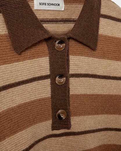 SOFIE SCHNOOR |  Le polo en maille rayé Storma - Marron chiné
