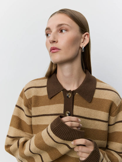 SOFIE SCHNOOR |  Le polo en maille rayé Storma - Marron chiné