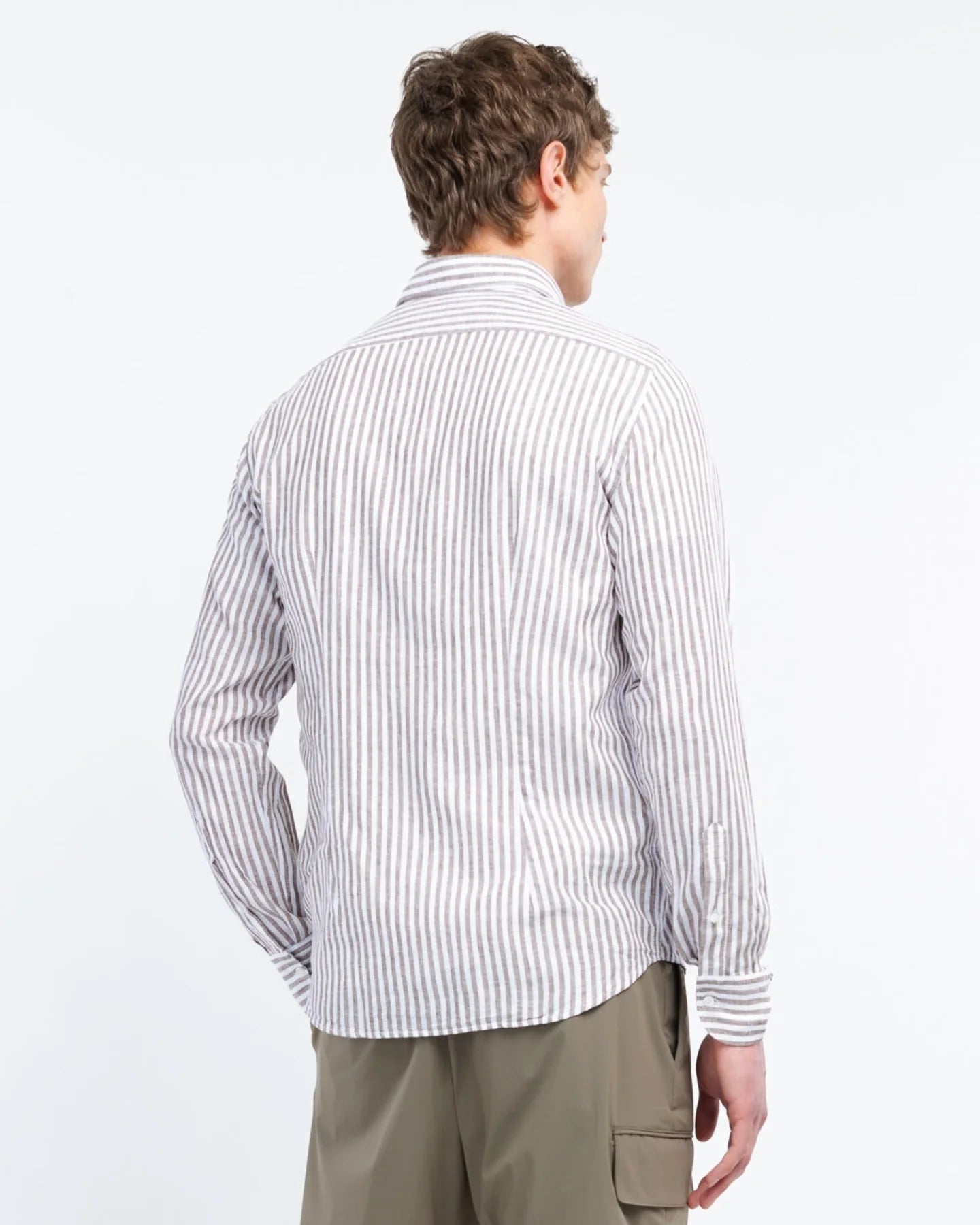 Manuel Ritz | Chemise slim fit en coton et lin délavée - Rayures taupe
