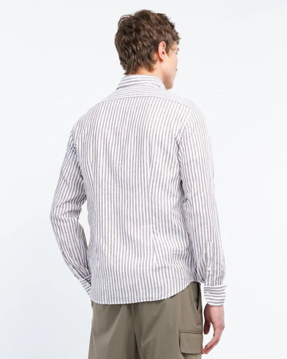 Manuel Ritz | Chemise slim fit en coton et lin délavée - Rayures taupe