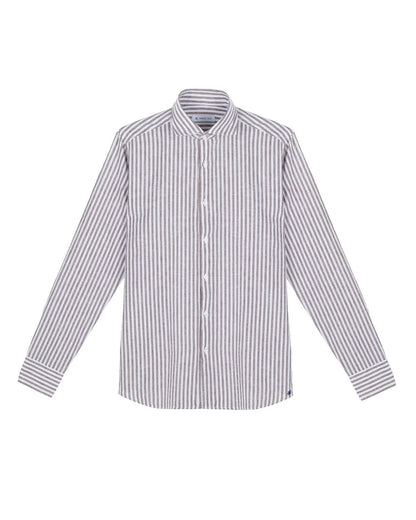 Manuel Ritz | Chemise slim fit en coton et lin délavée - Rayures taupe