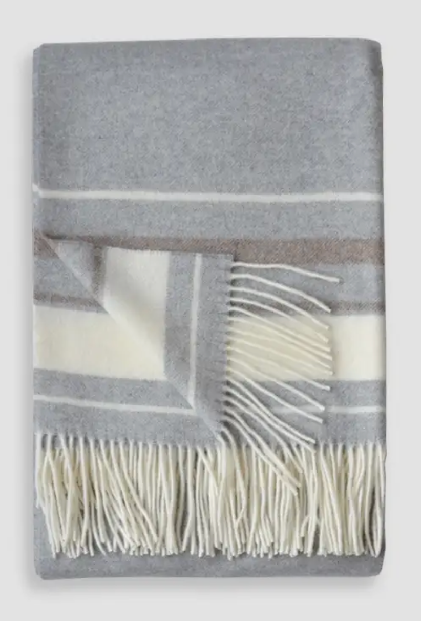 Linen Way | Couverture "Wakefield" cachemire et laine- Gris & Blanc