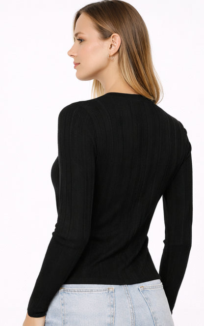 White & Warren | Chandail "Henley" en  coton/ lin - Noir