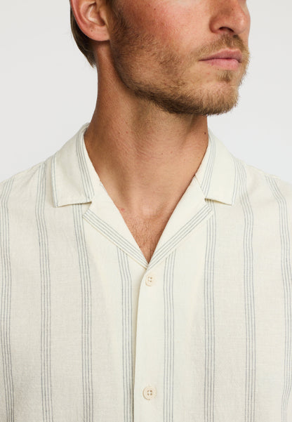 Revolution | Chemise cubaine à manches courtes rayée / 3237 - Bleu