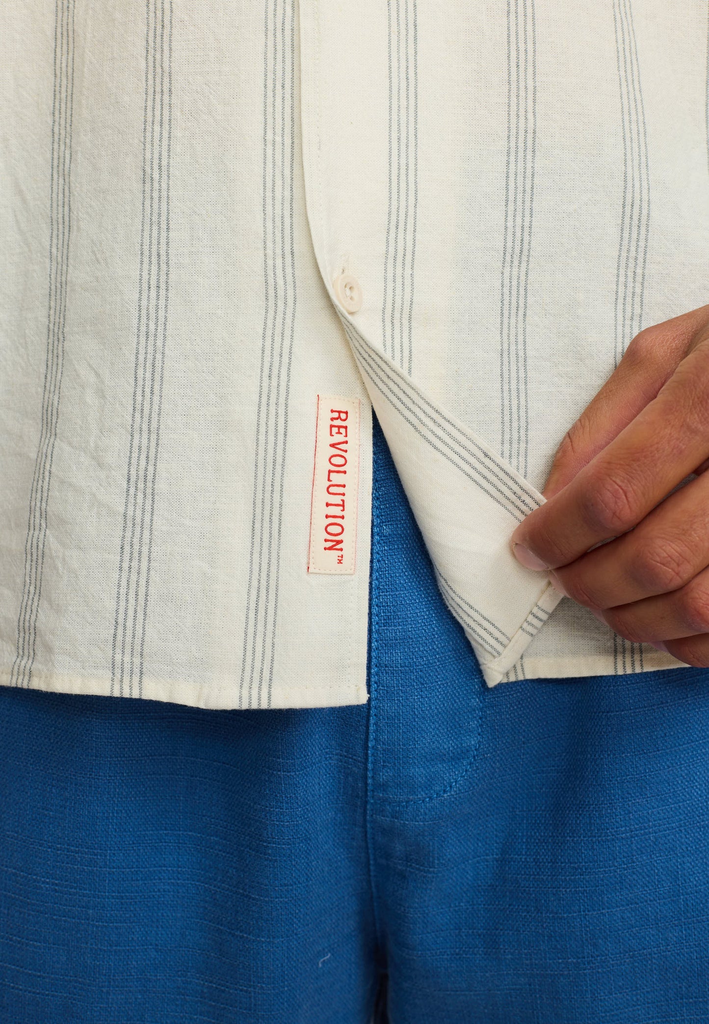 Revolution | Chemise cubaine à manches courtes rayée / 3237 - Bleu