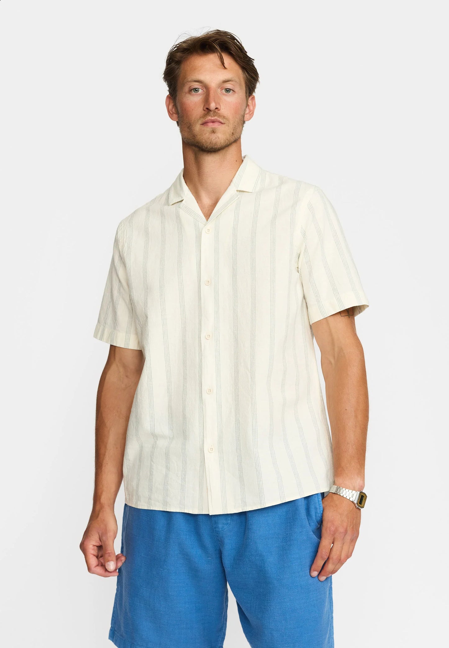 Revolution | Chemise cubaine à manches courtes rayée / 3237 - Bleu