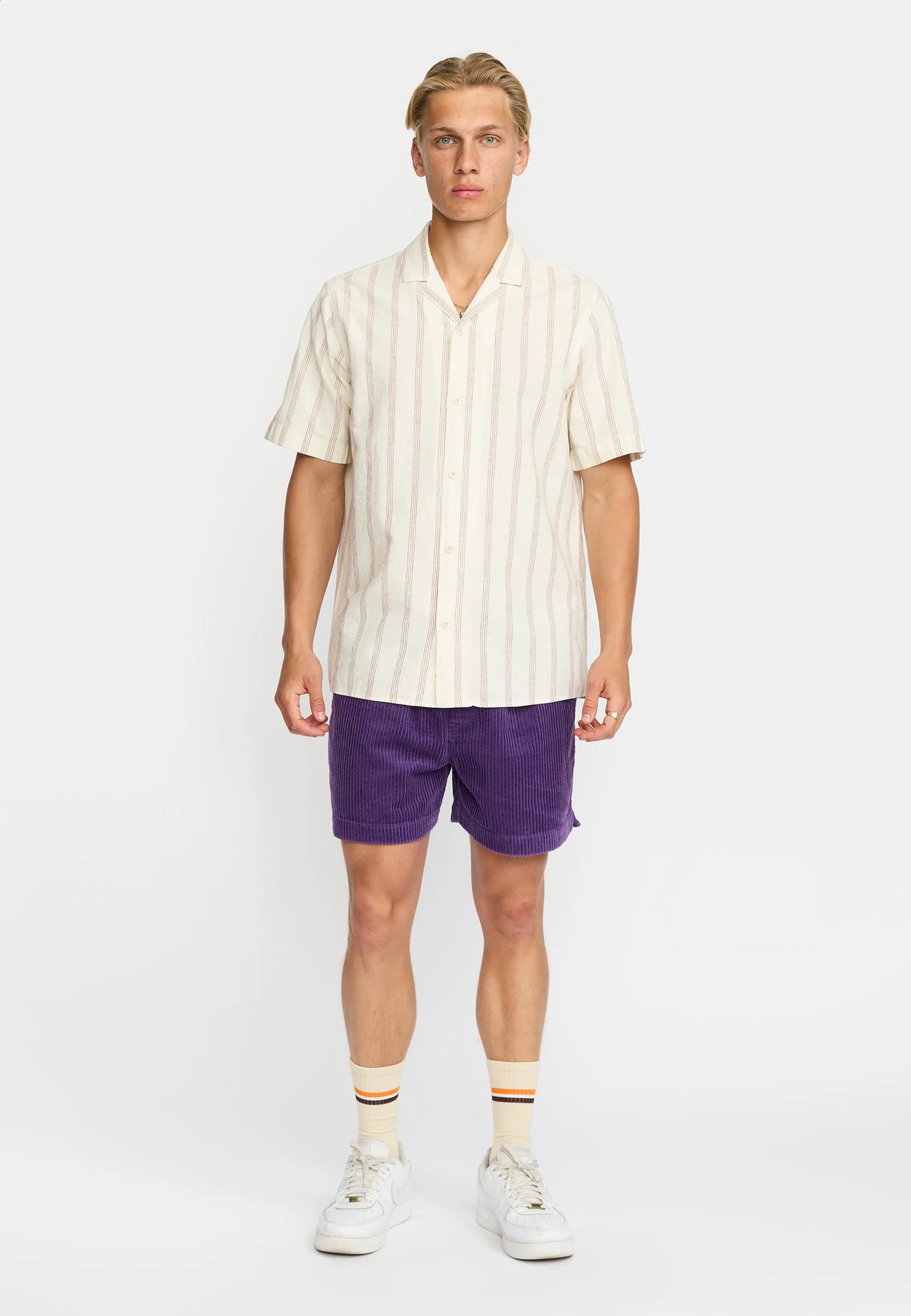 Revolution | Chemise cubaine à manches courtes rayée / 3237 - Orange foncé