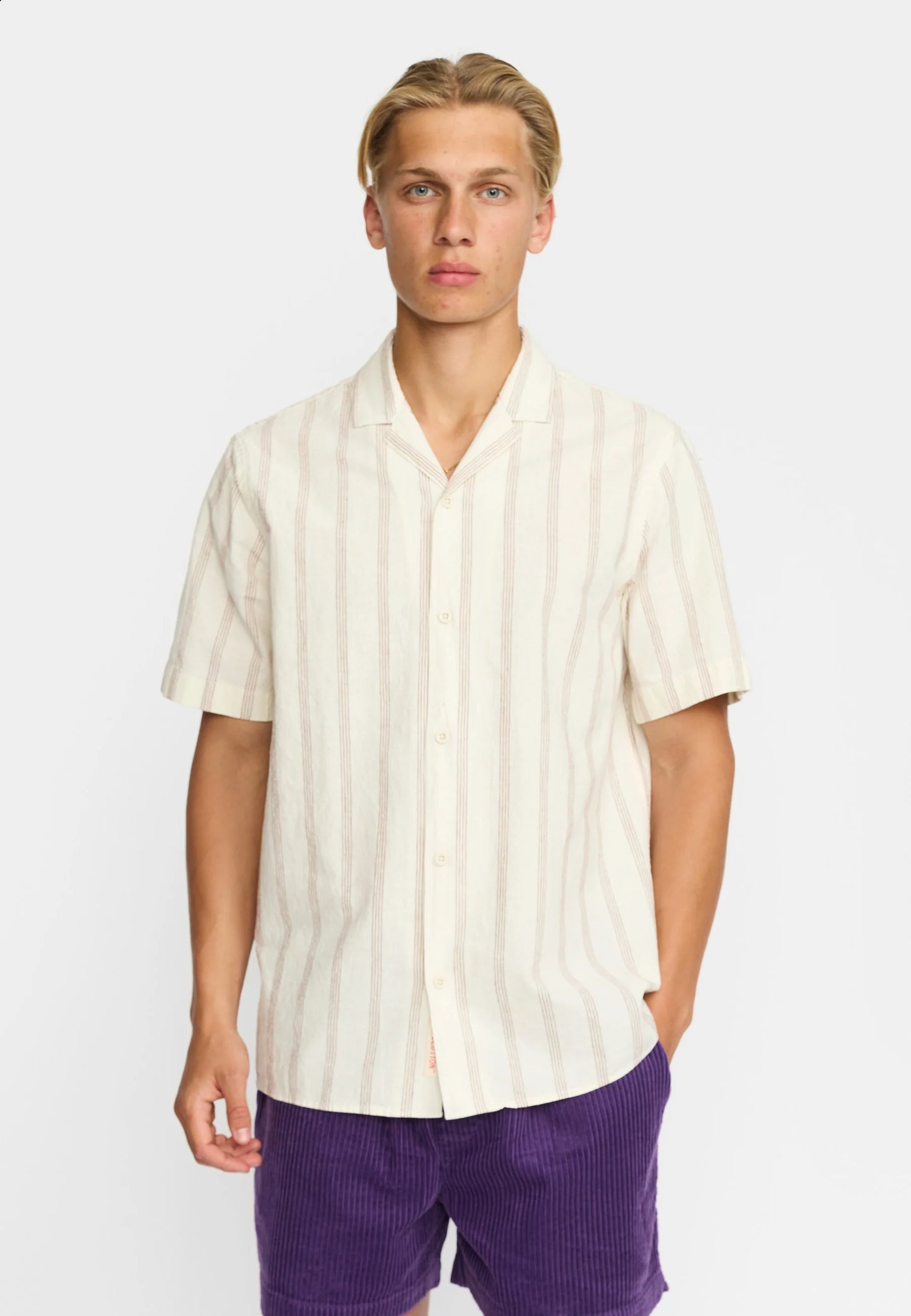 Revolution | Chemise cubaine à manches courtes rayée / 3237 - Orange foncé