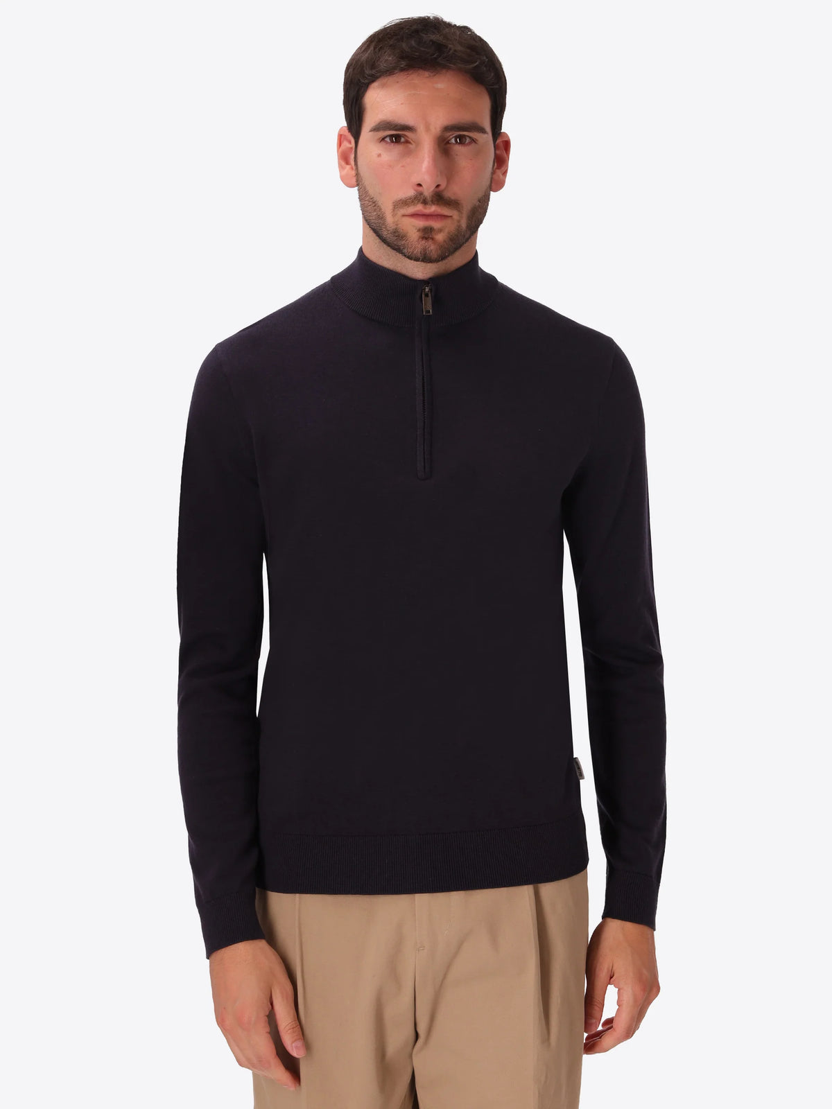 Distretto 12 | Pull demi-zip en mélange de coton technique  | Bleu