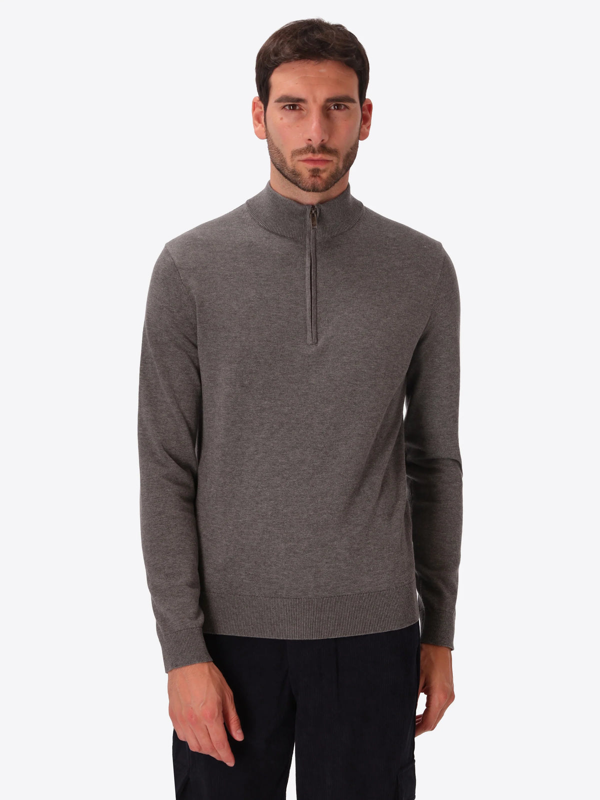 Distretto 12 | Pull demi-zip en mélange de coton technique  | Gris
