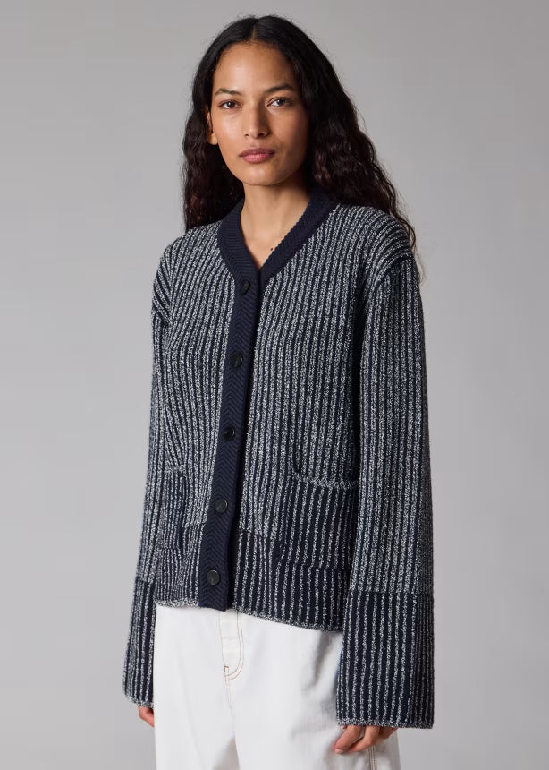 Paul smith | Cardigan en maille côtelée mélange de laine - bleu marine