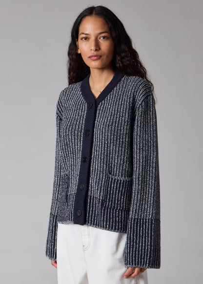 Paul smith | Cardigan en maille côtelée mélange de laine - bleu marine
